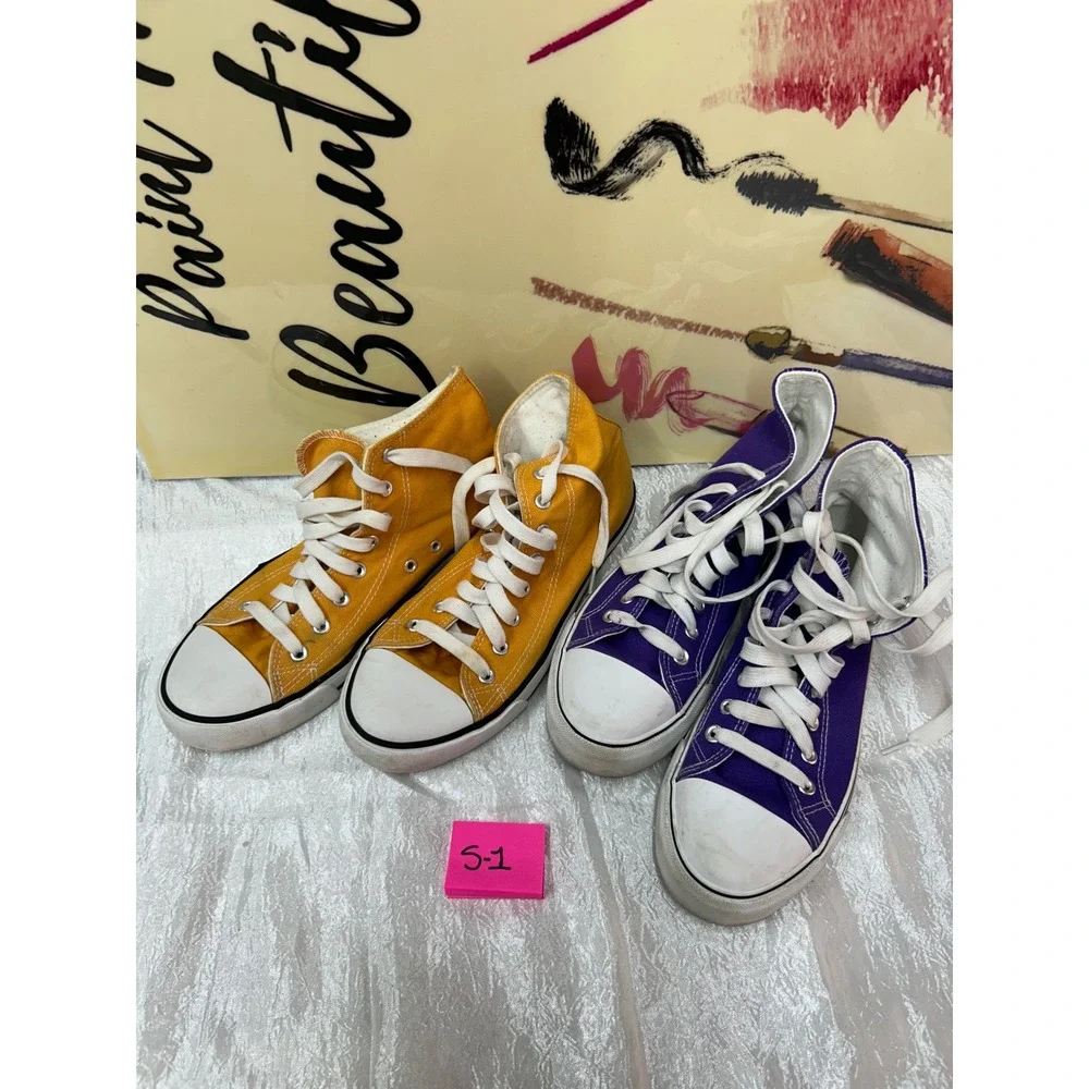 Lot of 2 Canvas High Top Sneakers Yellow and Purple Womens Size 8